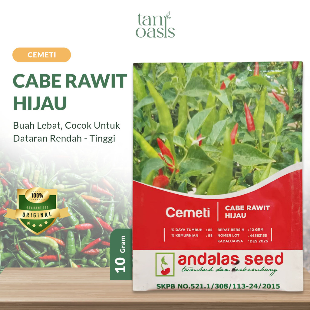 Benih Bibit Biji Cabe Cabai Rawit Hijau 10 Gram - Cemeti - Andalas Seed