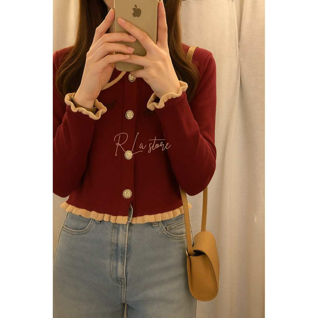 kardigan rajut kancing balmain /baju atasan wanita/ korea style / kardigan rajut hitam maroon / kard