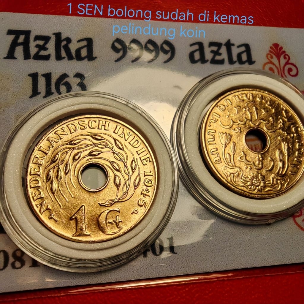 1 sen bolong jaman belanda dengan pelindung koin asli kinclong