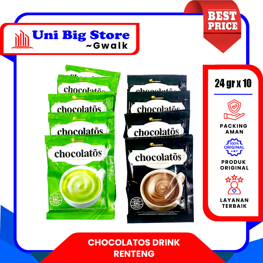 

CHOCOLATOS DRINK COKELAT & MATCHA BUBUK MINUMAN RENTENG - (24 gr x 10 sachet)