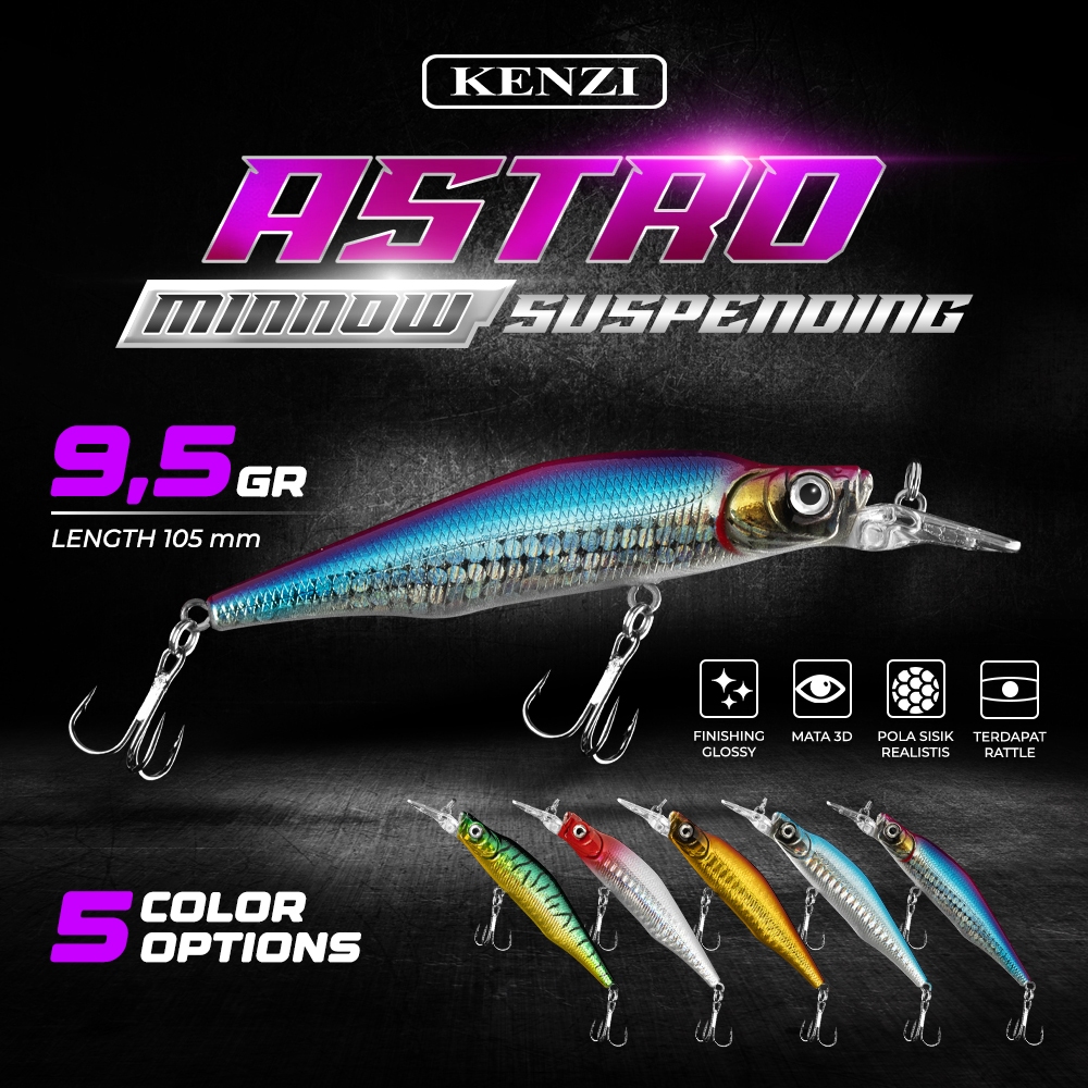 LURE KENZI ASTRO 105mm 9.2gr - MINNOW SUSPENDING Umpan Pancing Tiruan Ikan Mainan AIr Tawar & Laut