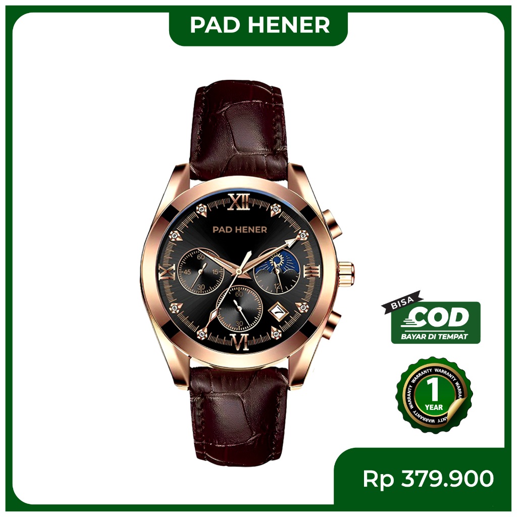 PAD HENER EUGENE Jam Tangan Pria Wanita Anti Air Original Kulit Multifungsi Free Box Eksklusif