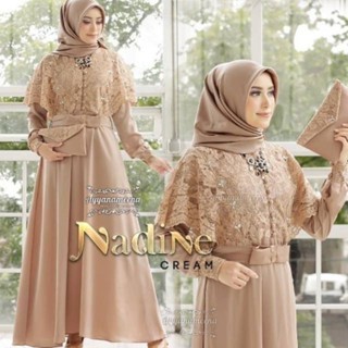 dress MOCCA -Viral brokat Gamis kekinian 2025 kombinasi polos  desain modern dan mewah mutif terbaru