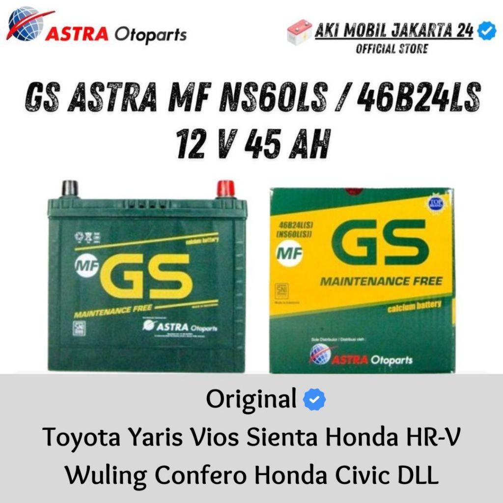 Aki Mobil CRV HRV YARIS VIOS GS Astra NS60LS Aki Kering 12V / 45 Ah