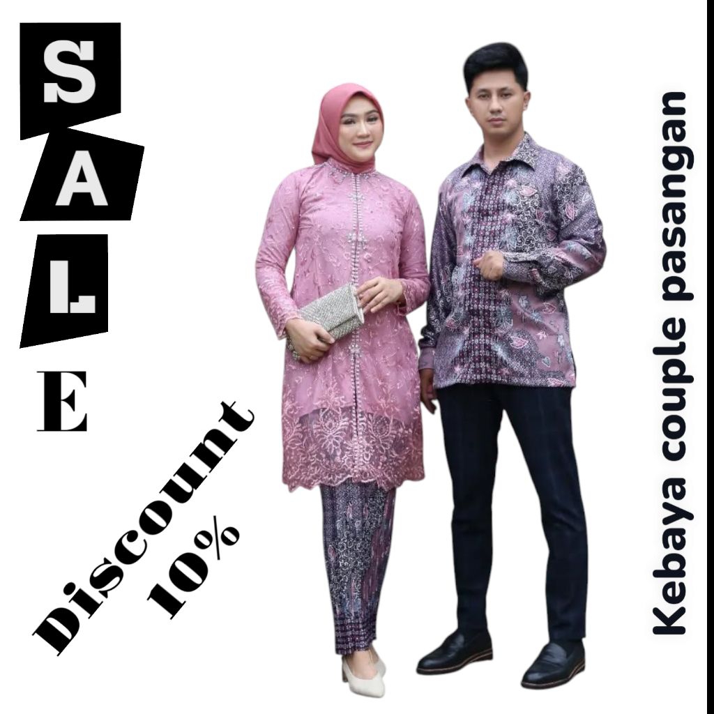 Set Kebaya Tunik Kimono Couple Pasangan Kebaya Tulle Pinggir Mix Payet Jahit Tangan Couple Kemeja Ba