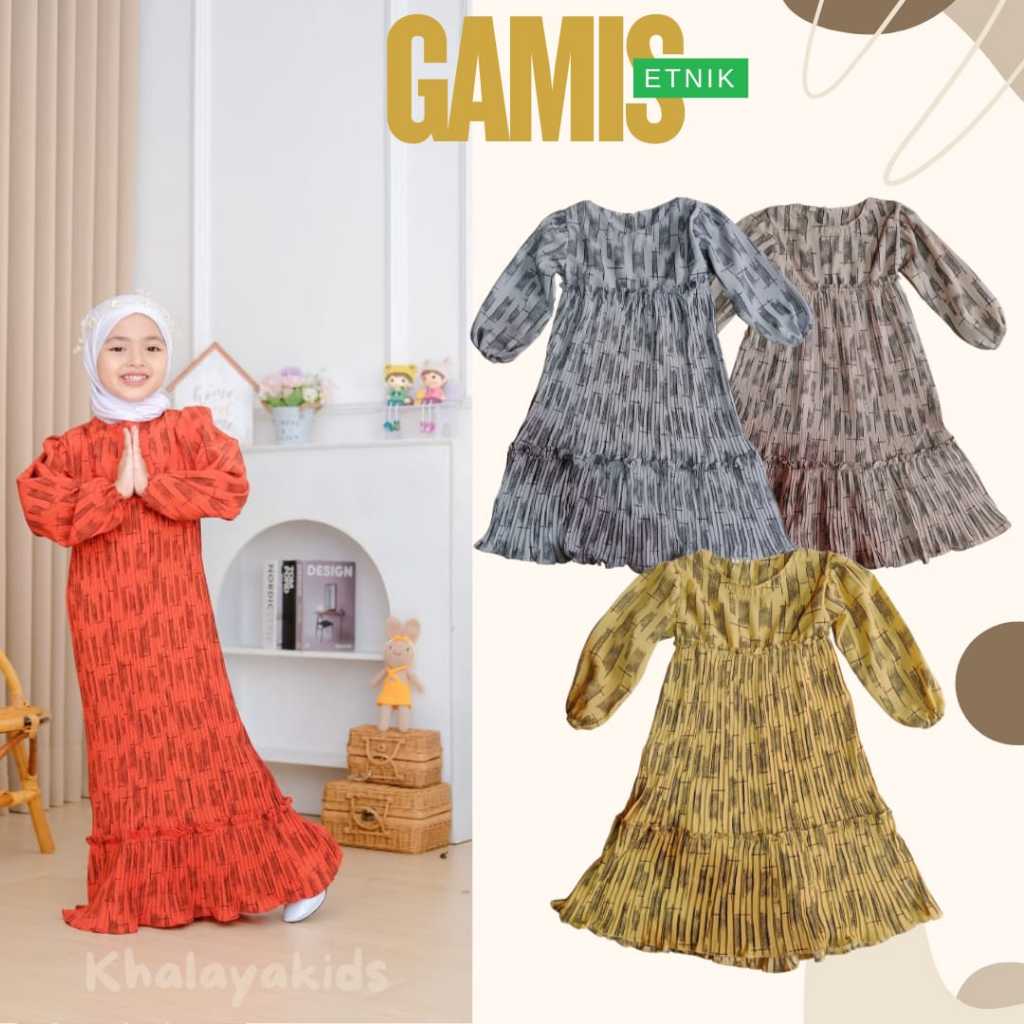 KHALAYA KIDS - Gamis Etnik Garis 2-6/7th Anak Khalayakids - Gamis Anak - Pakaian Anak Muslim