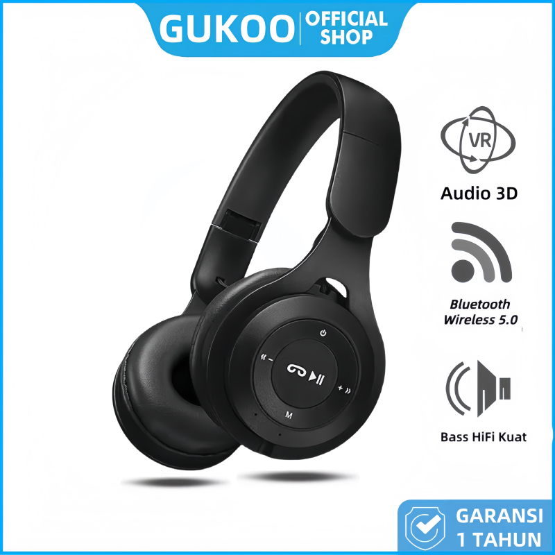 GUKOO Headset Gaming Bluetooth Wireless - High Bass, Mic Noise Cancelling, Nyaman Dipakai