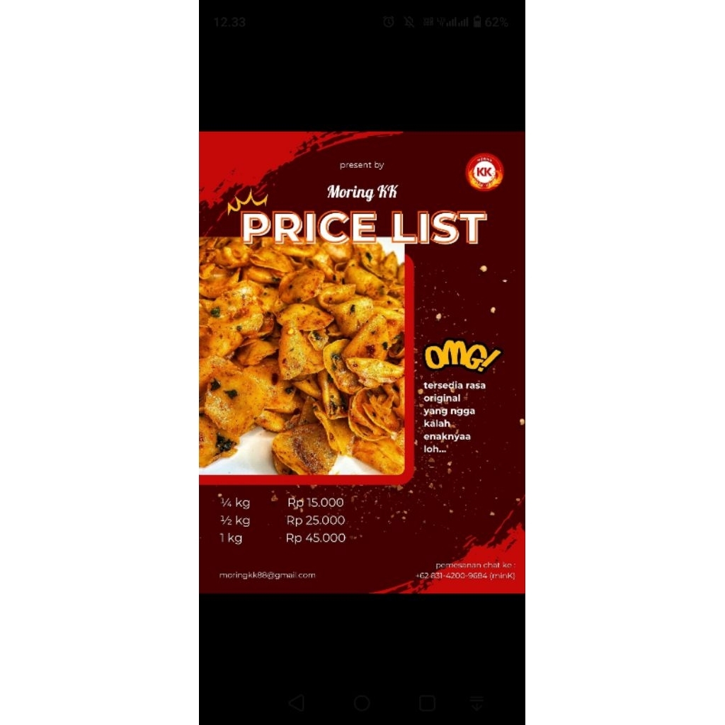 

Moring Kk 250 gram ,moring pedas daun jeruk,cemilan gen z,