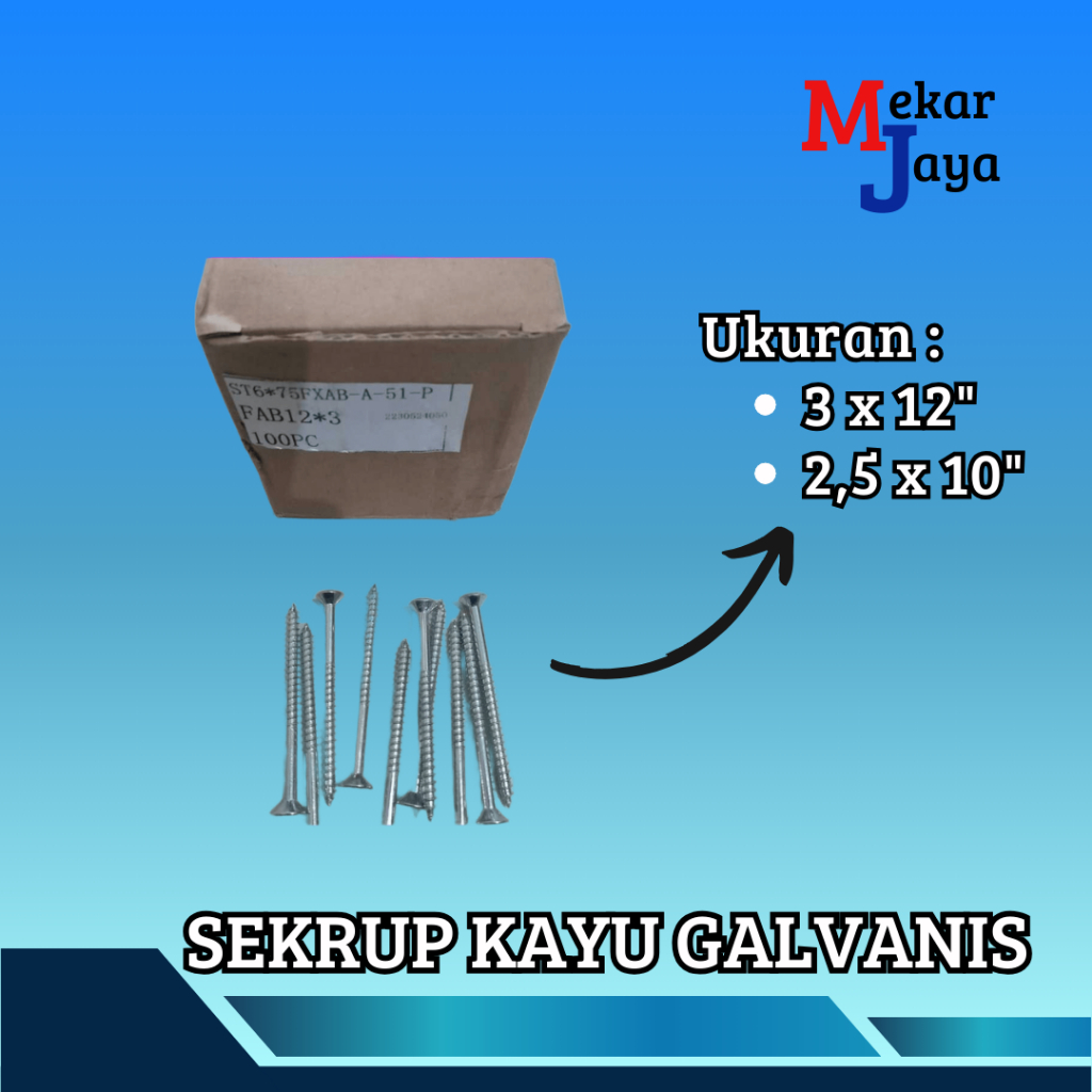 SEKRUP KAYU GALVANIS 3X12 / 2X10 SEKRUP KAYU