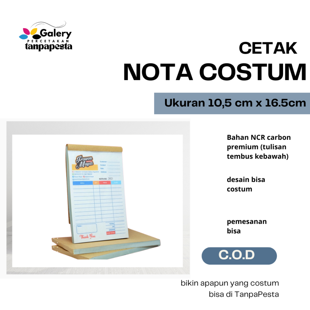 

Galery TanpaPesta Cetak Nota Costum Ukuran 10.5 cm x 16.5