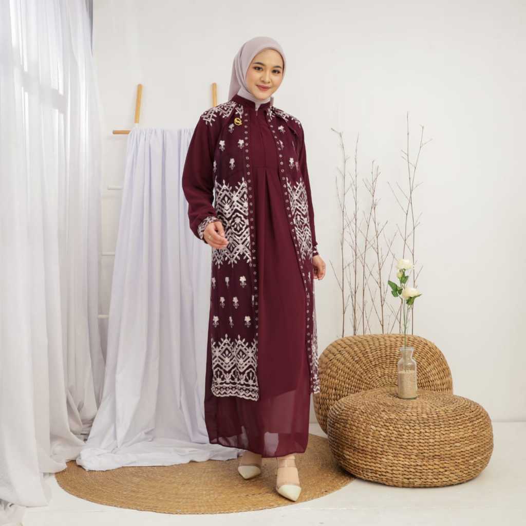 Amanda Dress Ceruti Brukat Double Layer  Gamis Fashion Muslim Kondangan By Erindha