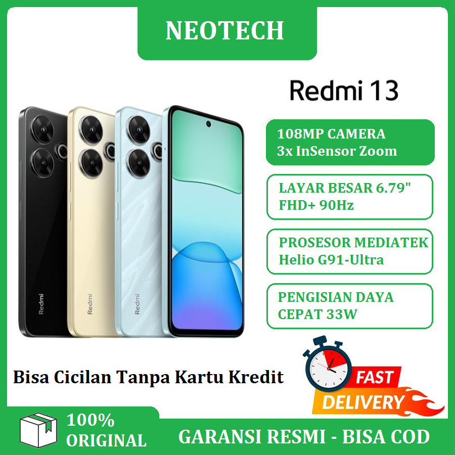 Xiaomi Redmi 13 8/128GB - Bisa Cicilan Tanpa Kartu Kredit - Garansi Resmi