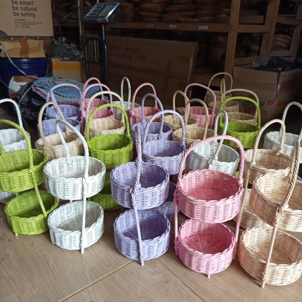 Keranjang rotan 2 susun