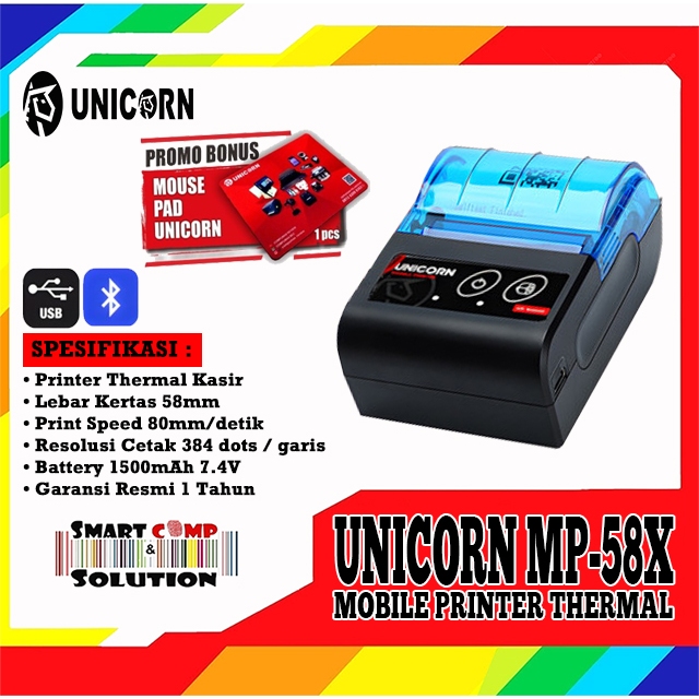 Printer Thermal Bluetooth Mobile UNICORN MP-58X / MP58X Support MOKA