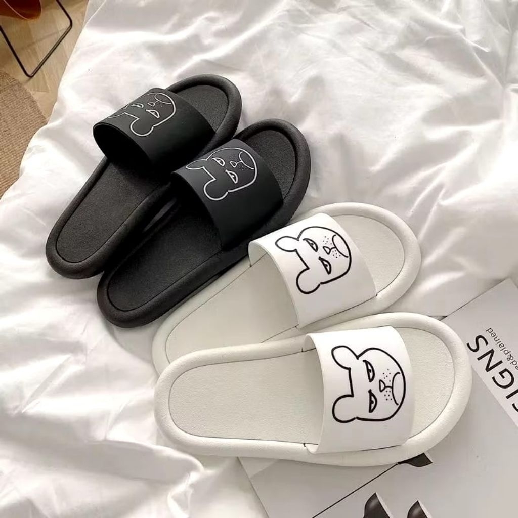 sandal kokop wanita motip pres sablon kucing