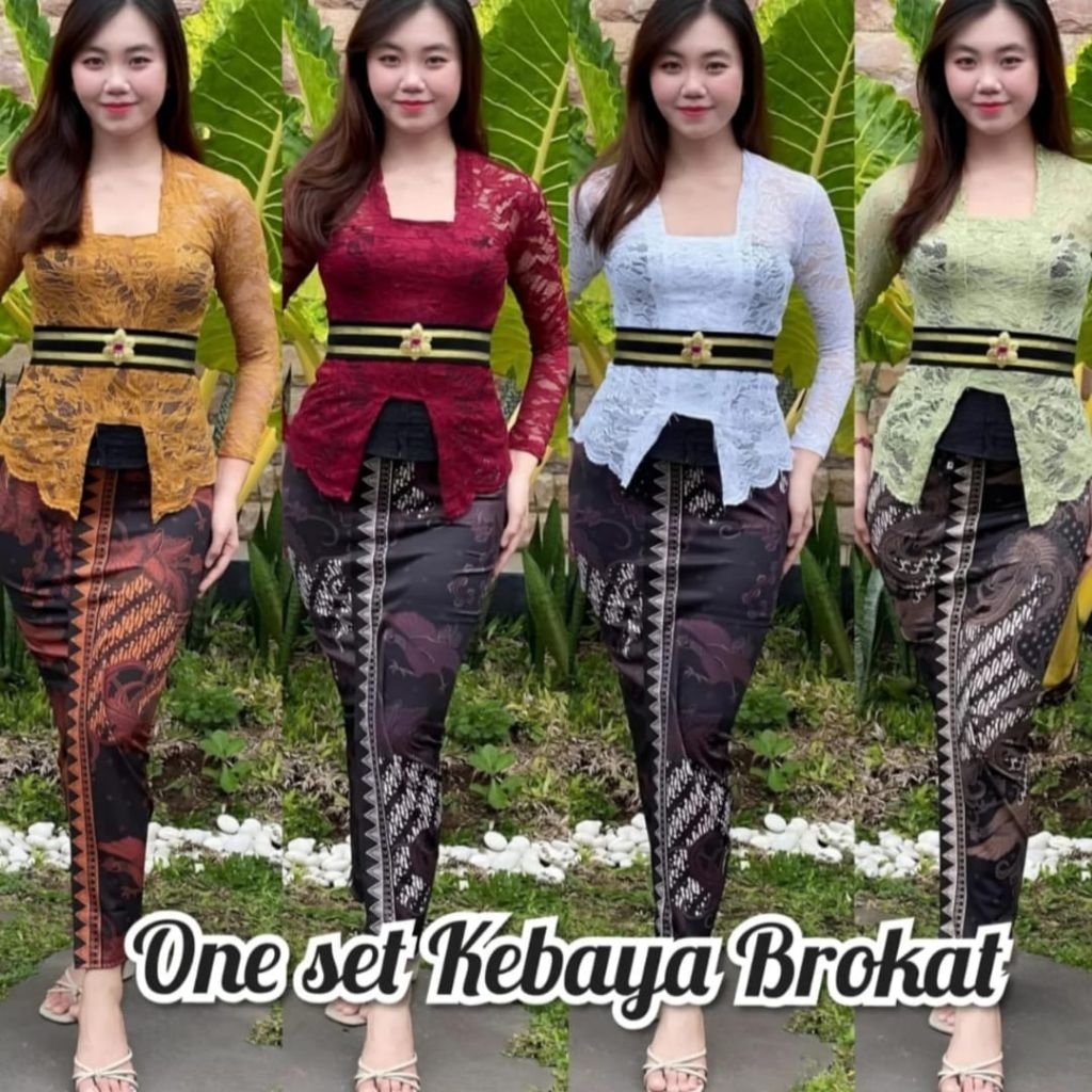 One Set Kebaya Brokat Sofia+Kamen+Selendang/Obi Kebaya Bali