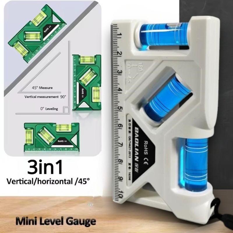 

Waterpass Penggaris 0 45 90 Derajat Mini Three Level Gauge Bubbles 105mm Alat Ukur Kemiringan 16598