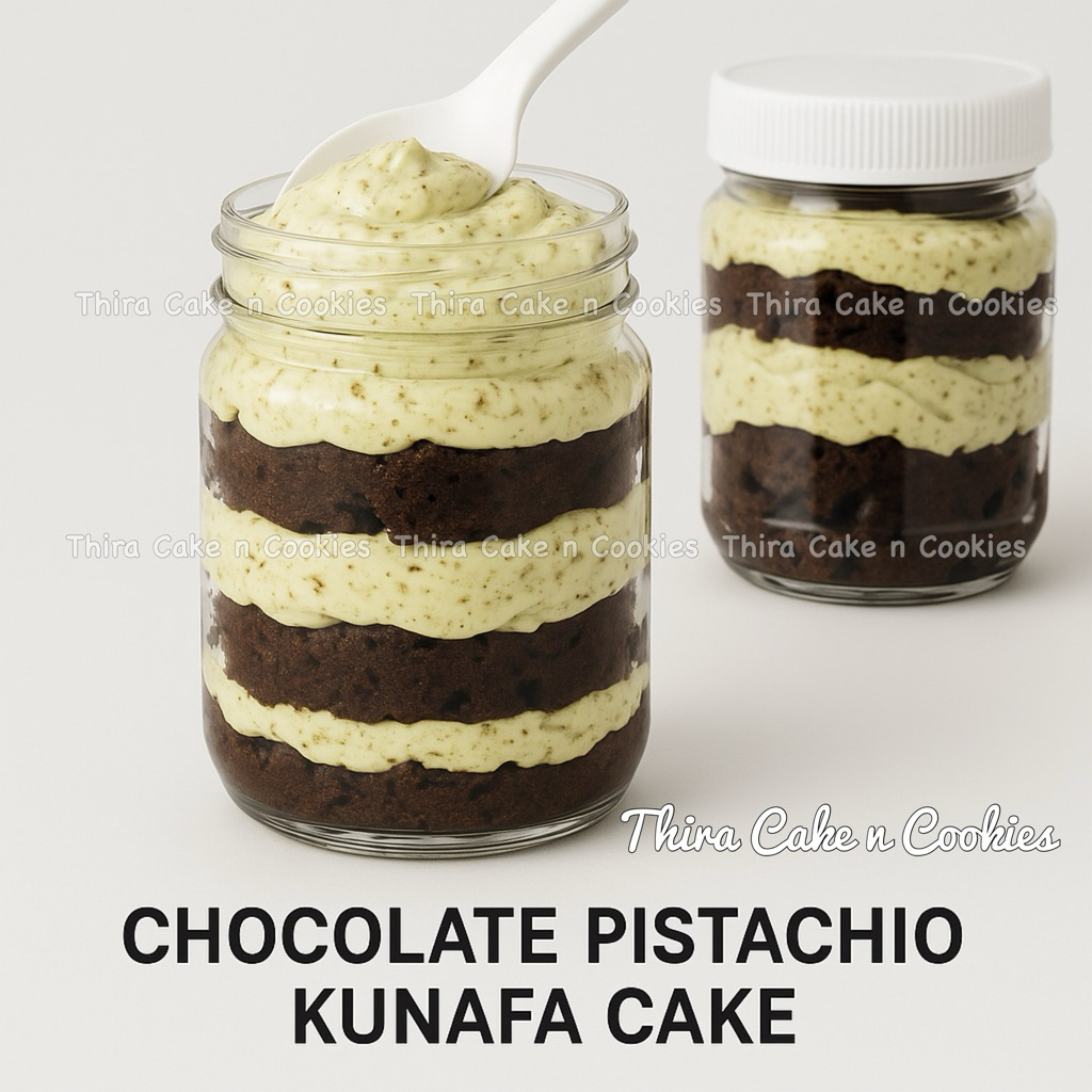 

gluten free pistachio kunafa chocolate cake in jar