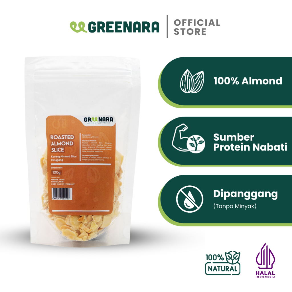 

Greenara - Kacang Almond Iris Panggang 100gr / Roasted Almond Slice