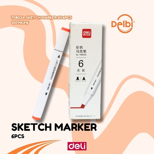 

DELI Sketch Marker SPIDOL WARNA, STABILO 1 KOTAK ISI 6 PCS