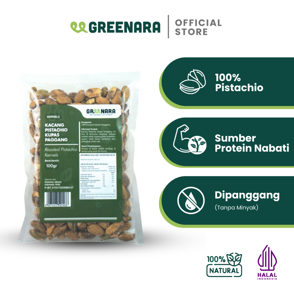 

Greenara - Kacang Pistachio Kupas Panggang 100gr / Roasted Pistachio Kernel