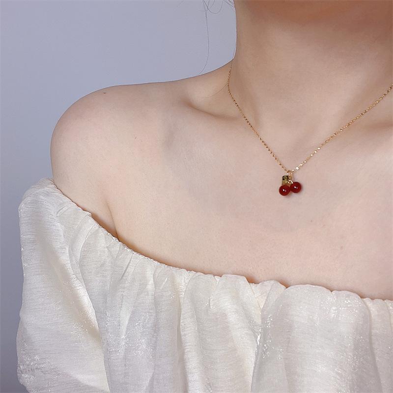 Kalung Cantik Bandul Cherry Merah Perak 1268