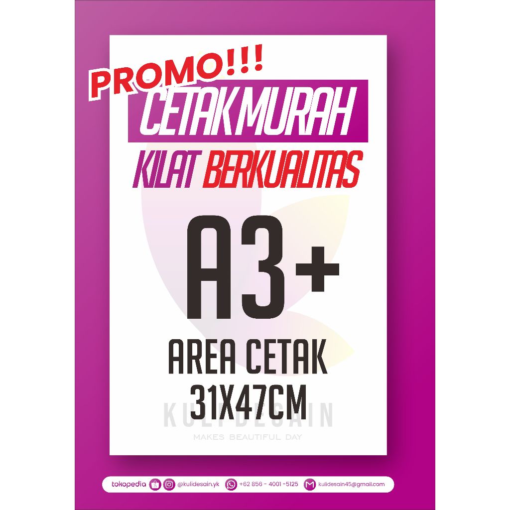 

PRINT CETAK WARNA FULL COLOUR A3+ STICKER HVS/CHROMO/VINYL/TRANSPARANT | 1 SISI
