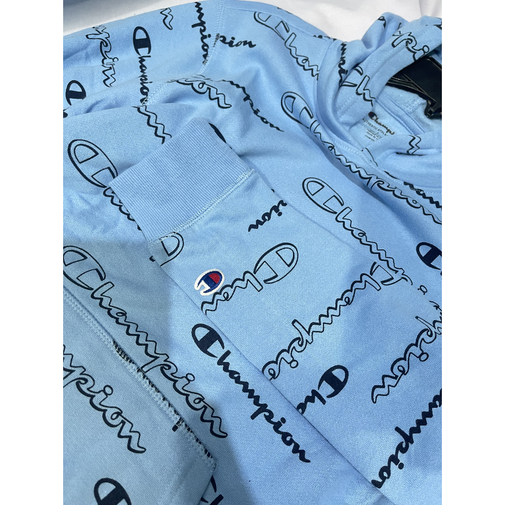 Hoodie Champion Full Print Blue Tag Label Unisex