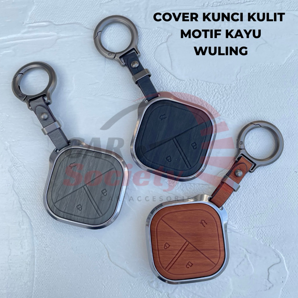 Cover Sarung Kunci Kulit Motif Kayu Wood Leather Key Cover Wuling Cloud EV, Wuling Air EV, Wuling Bi