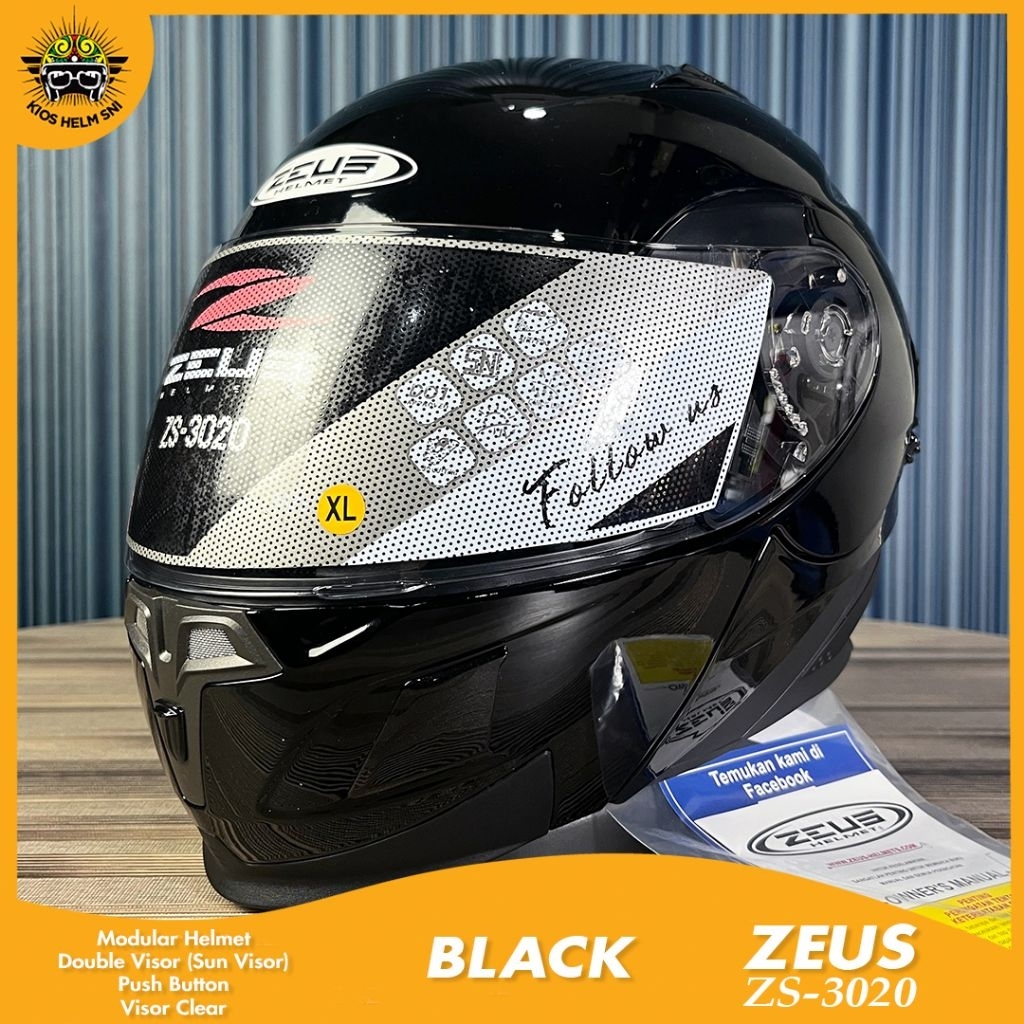 ZEUS ZS 3020 Black Helm full face Modular Double Visor