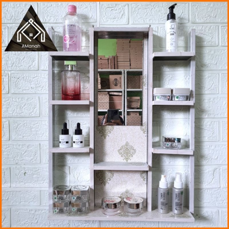 Rak Rias Cermin 2 Tiang / rak Kosmetik Gantung Motif / Rak Make up Minimalis