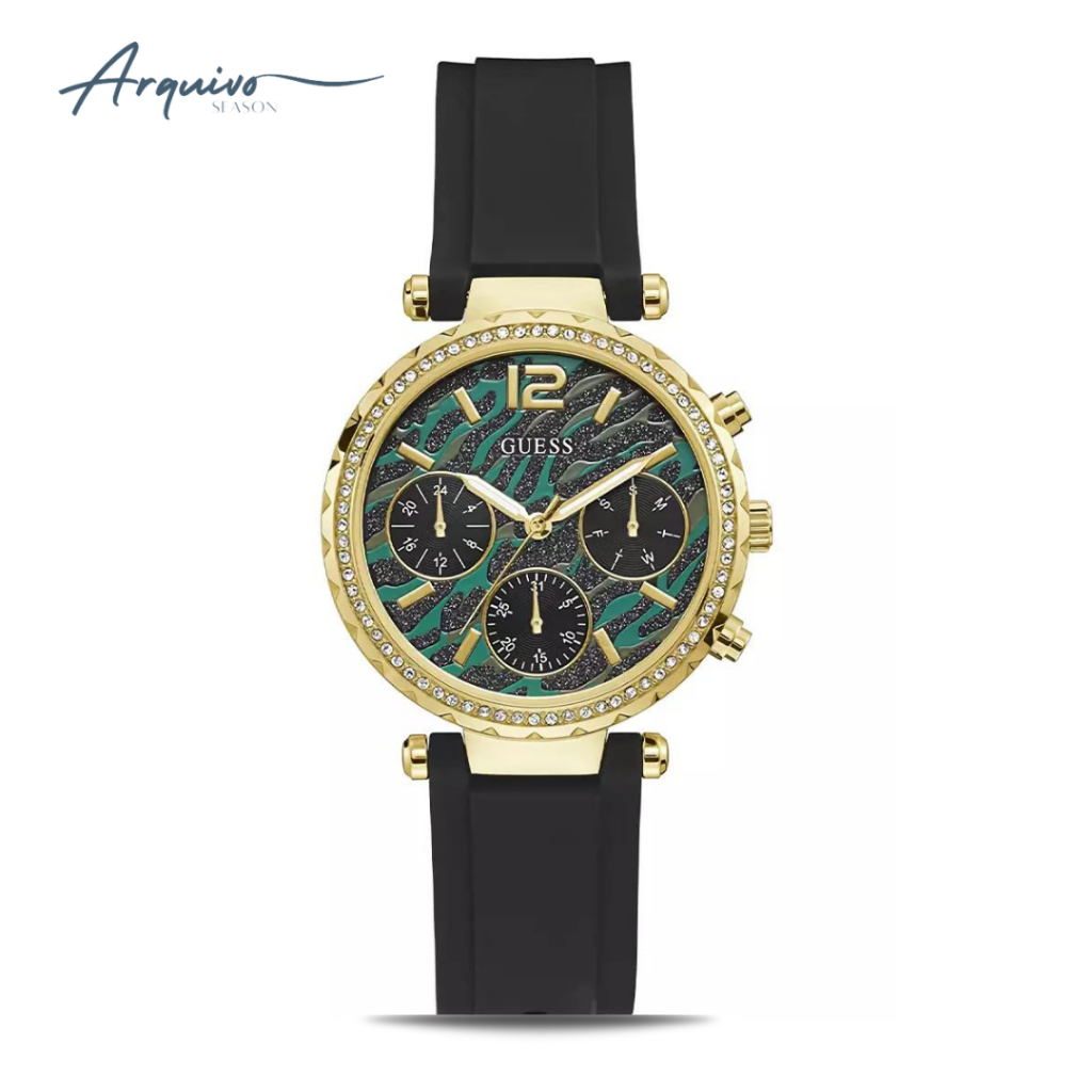 Jam Tangan Guess Wanita Solstice Chronograph Black Rubber Mewah Casual Original GW0113L1