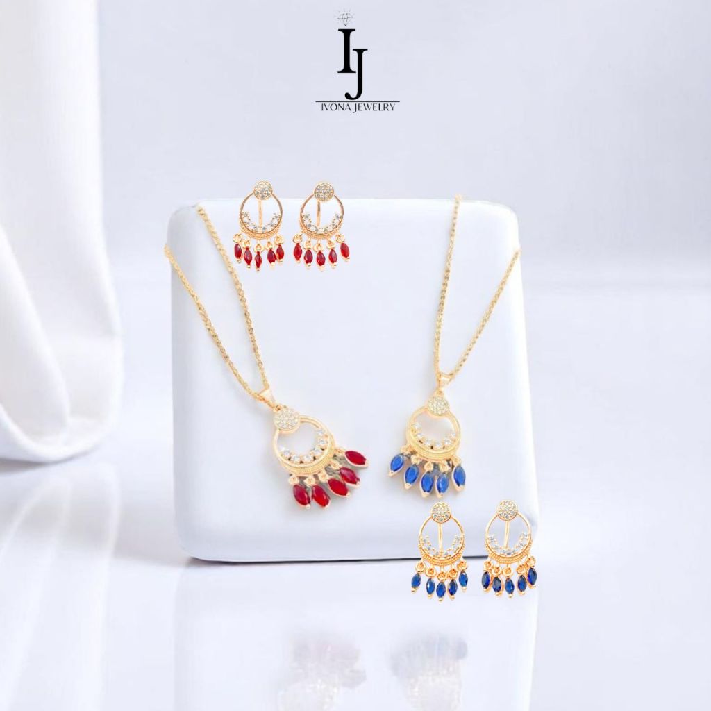 Perhiasan 1 SET Kalung Anting Perhiasan Wanita Anti Karat Lapis Emas IVONA JEWELRY 134