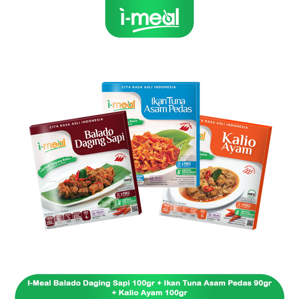 

I-Meal Balado Daging Sapi dan Ikan Tuna Asam Pedas dan Kalio Ayam i-meal Siap Makan