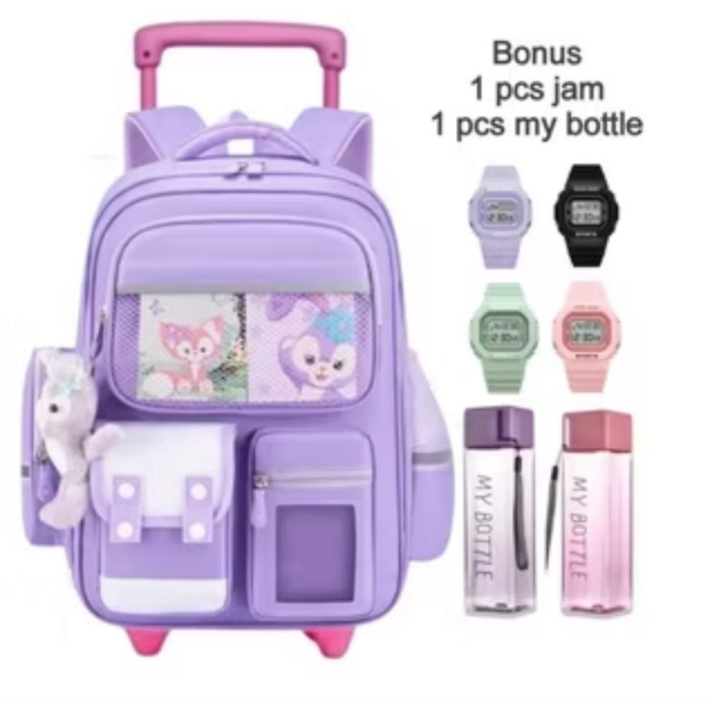 FREE ONGKIR BBS TAS TROLI ANAK PEREMPUAN SD TAS DORONG RODA POLOS TAS PUNGGUNG ANAK PEREMPUAN