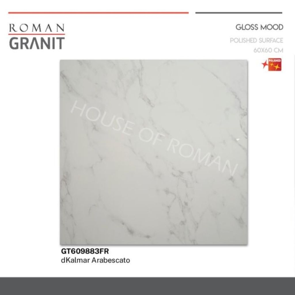 Roman Granit Lantai 60x60 dKalmar Arabescato (Gloss Mood) / Lantai Granit Putih Marmer Kilap / Lanta