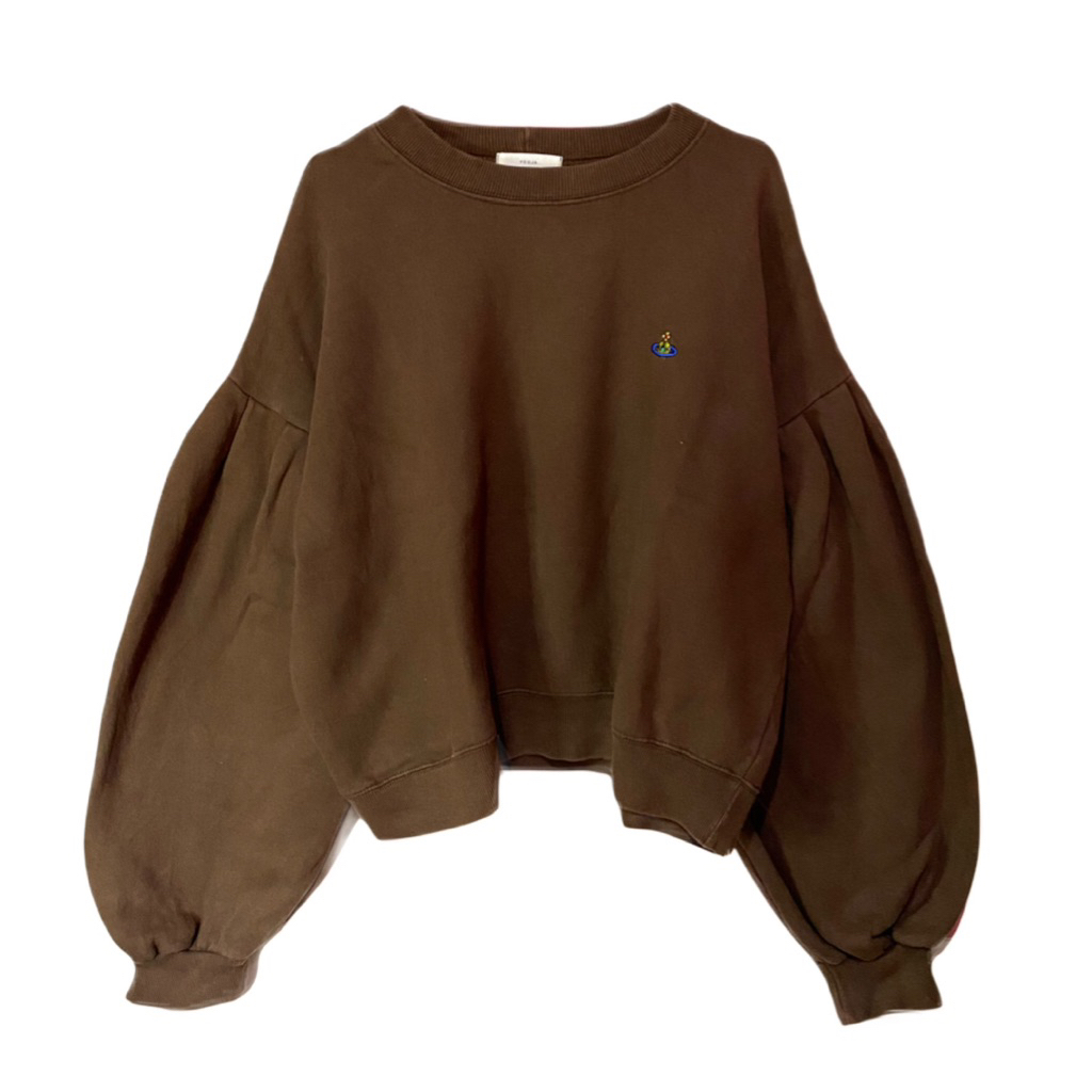 CREWNECK LENGAN BALON WARNA COKLAT TUA (slide for detail)