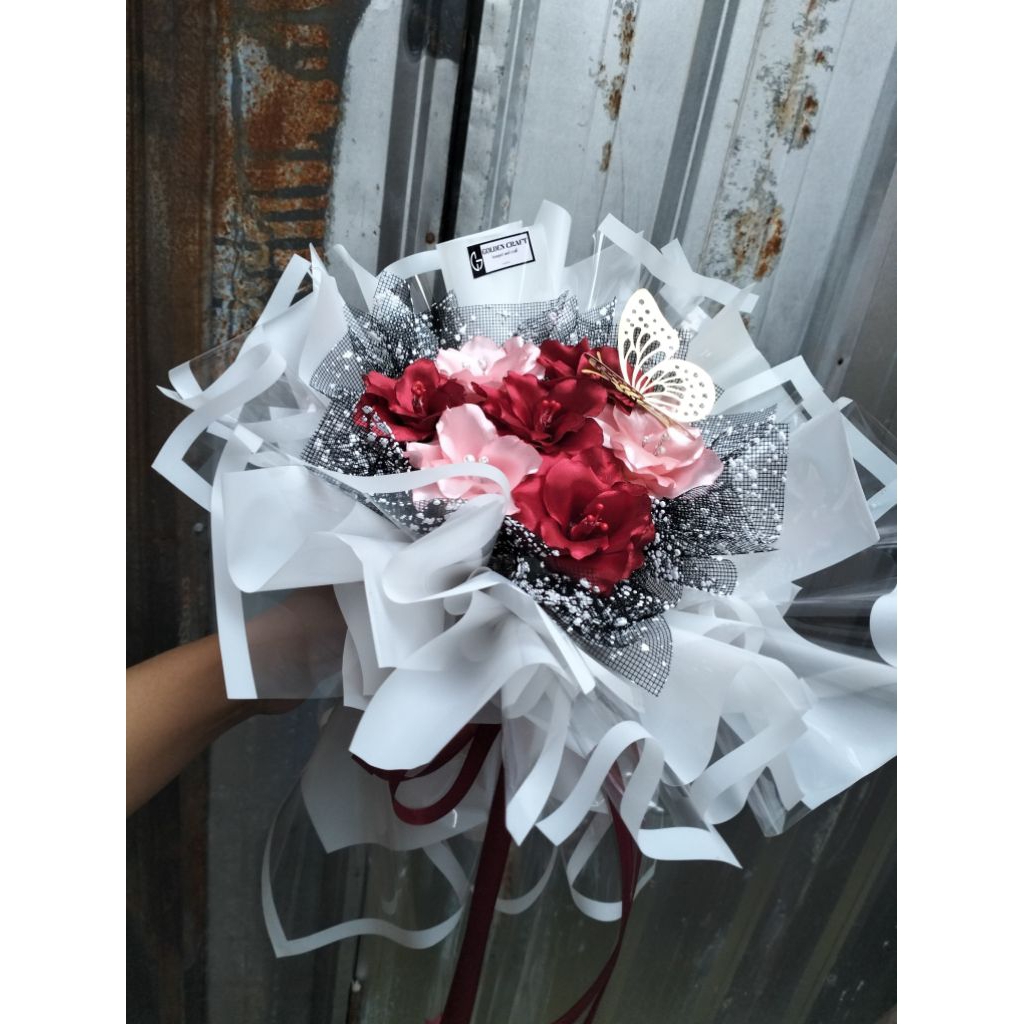 Buket bunga wisuda, Buket bunga lamaran, Buket bunga pita satin mewah, Buket bunga cantik