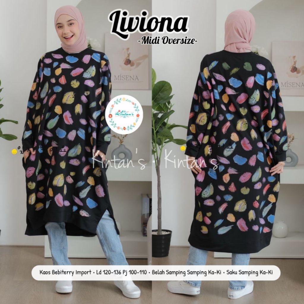 Liviona Midi Dress - Kaos Wanita Jumbo  - Kaos Oversize - Kaos Babyterry Import by Kintans