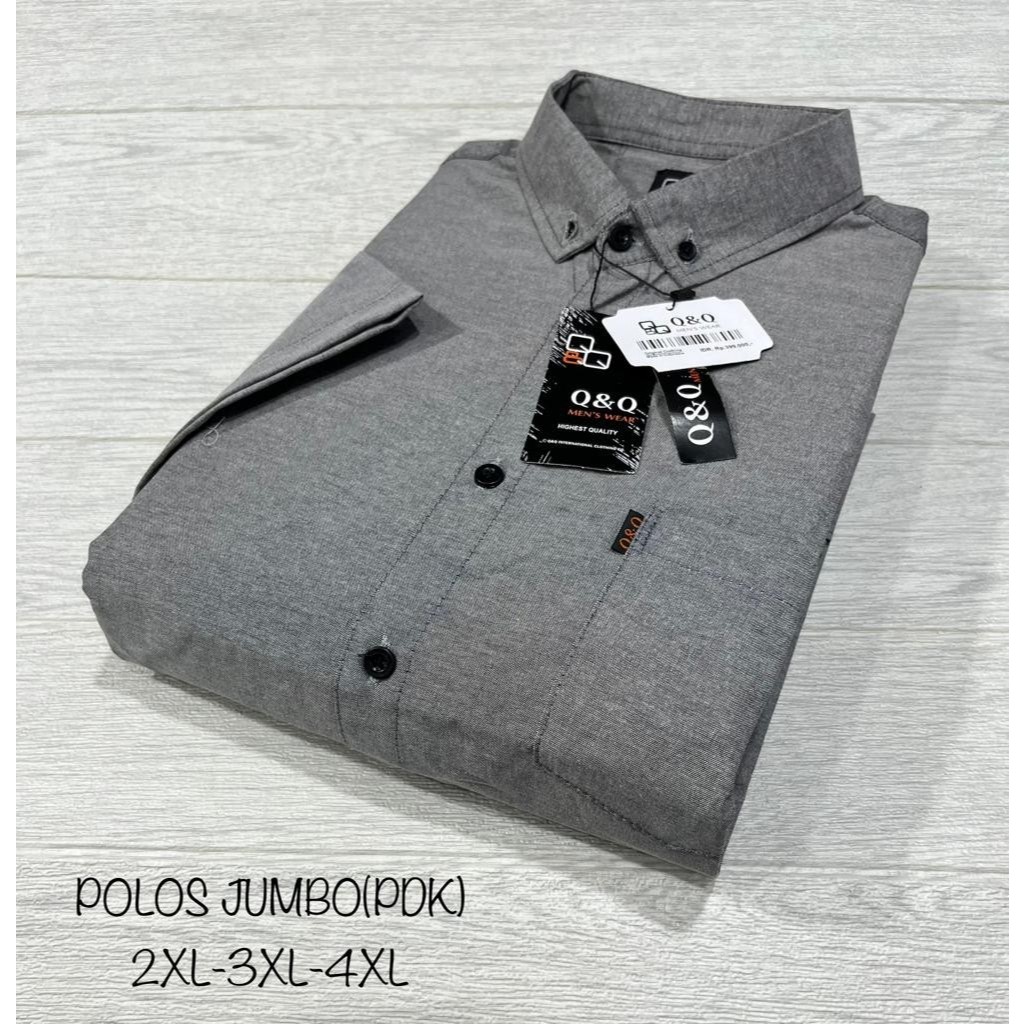 Kemeja Pria Lengan Pendek Abu Tua Oxford Polos Jumbo Hem Katun Premium Distro Terlaris Edu Store