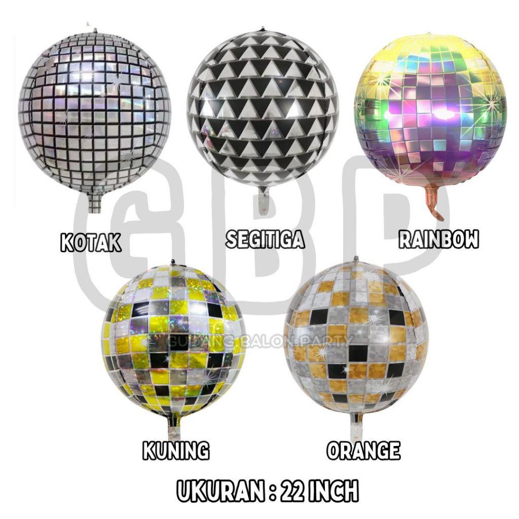 Balon Foil 4D Motif Disko / Party / Bola / Warna Warni