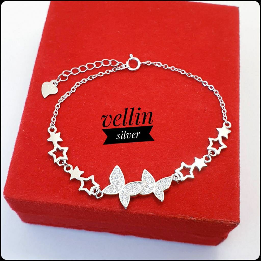 Gelang Tangan Kupu Kupu Silver 925 Lapis Emas Putih - Perhiasan Gelang Wanita Perak Ori 925 Antikara