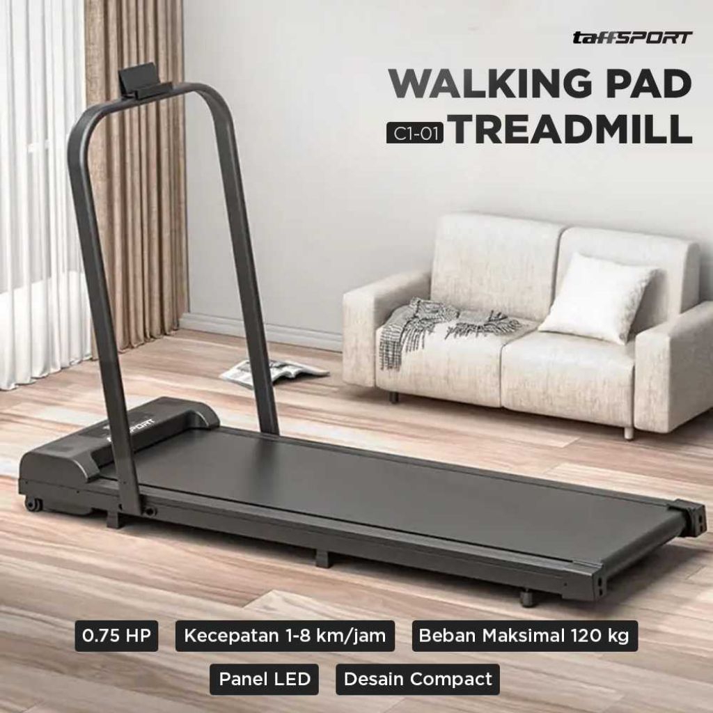 Alat Fitness Gym Walking Pad Treadmill Dilengkapi dengan Panel LED, Remote, Armrest dan Holder Smart