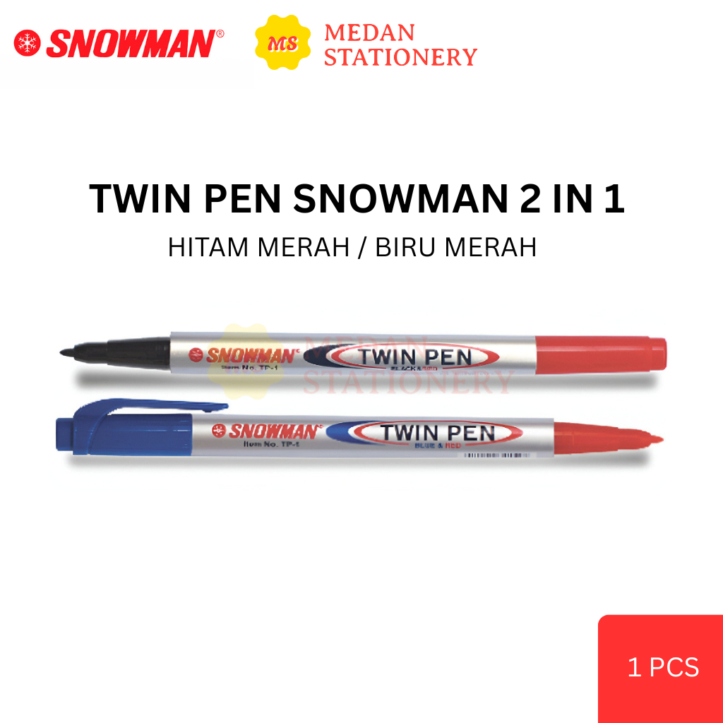 

TWIN PEN SNOWMAN 2 IN 1 PER PCS HITAM BIRU MERAH