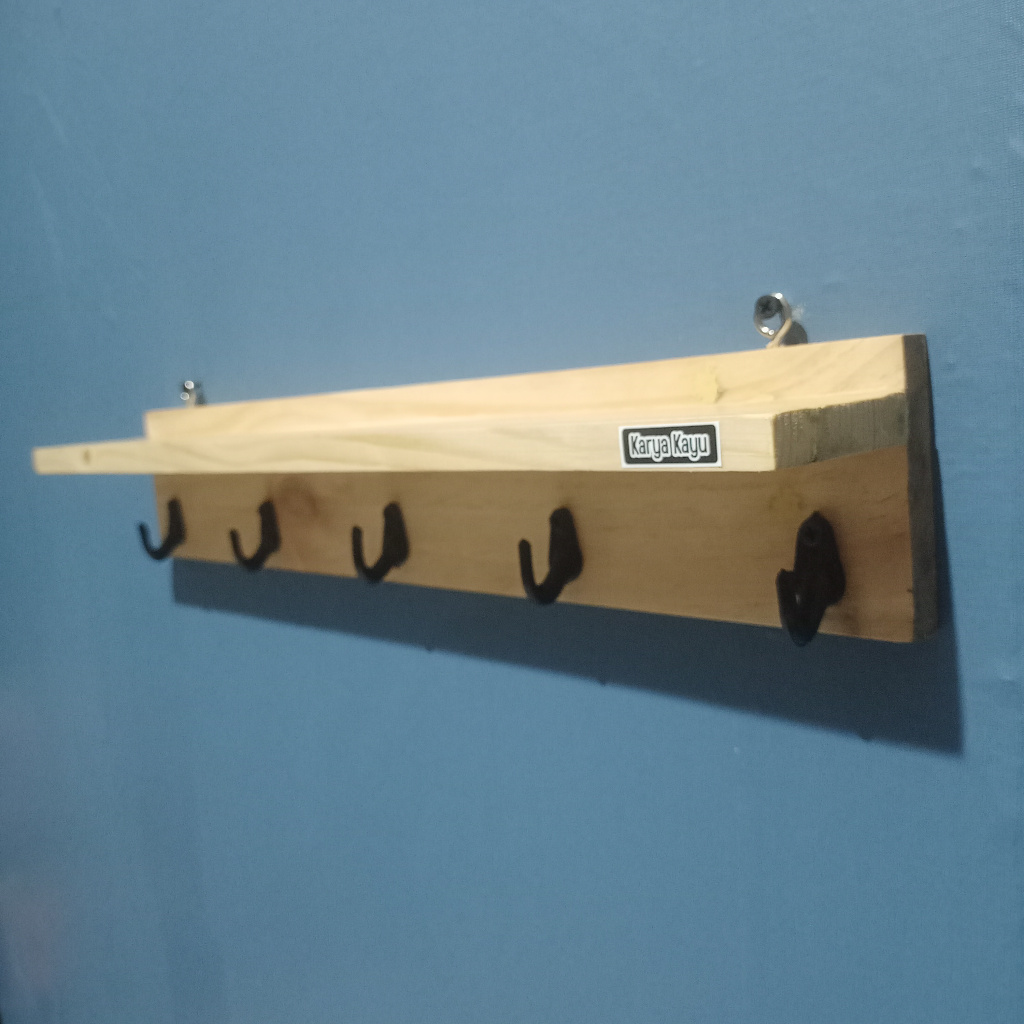 Terangbenderang_ Kastop Kayu Dinding Baju Aestetic Gantungan Kunci Serbaguna Tempel Kayu Jati