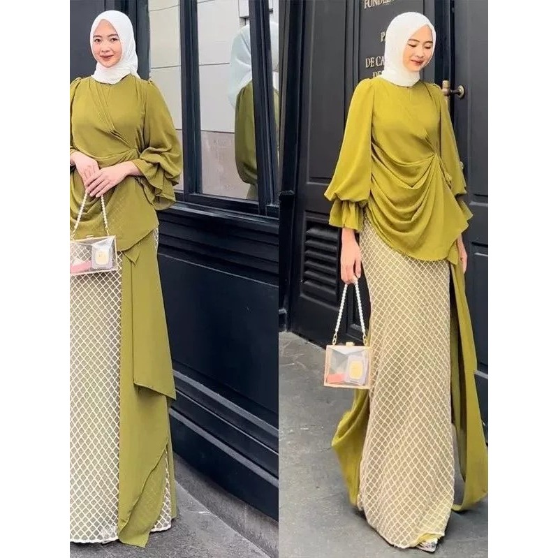 Gamis Dress Kondangan Brokat Terbaru Gamis Pesta Mewah Math Ceruty Babydoll Mix  Brokat Tile Premium