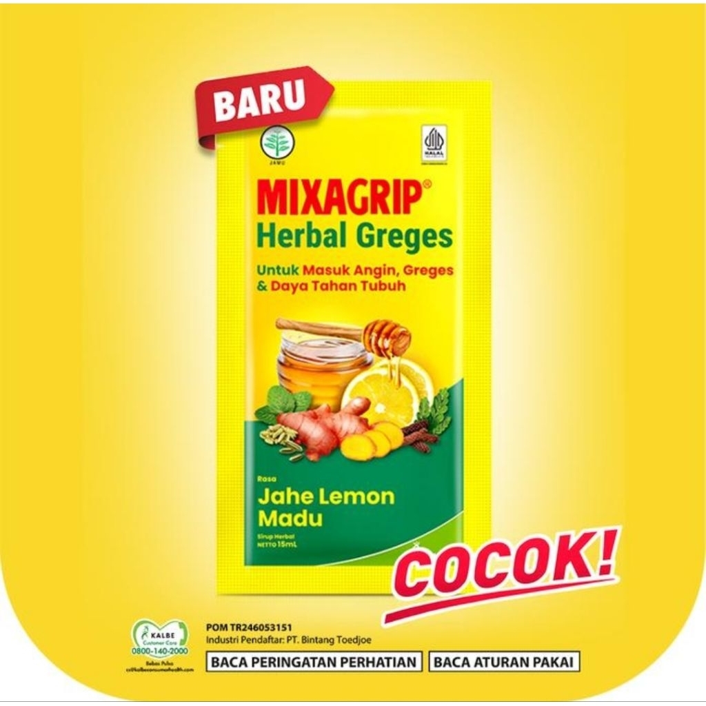 

Mixagrip Herbal Greges dengan Jahe Lemon Madu