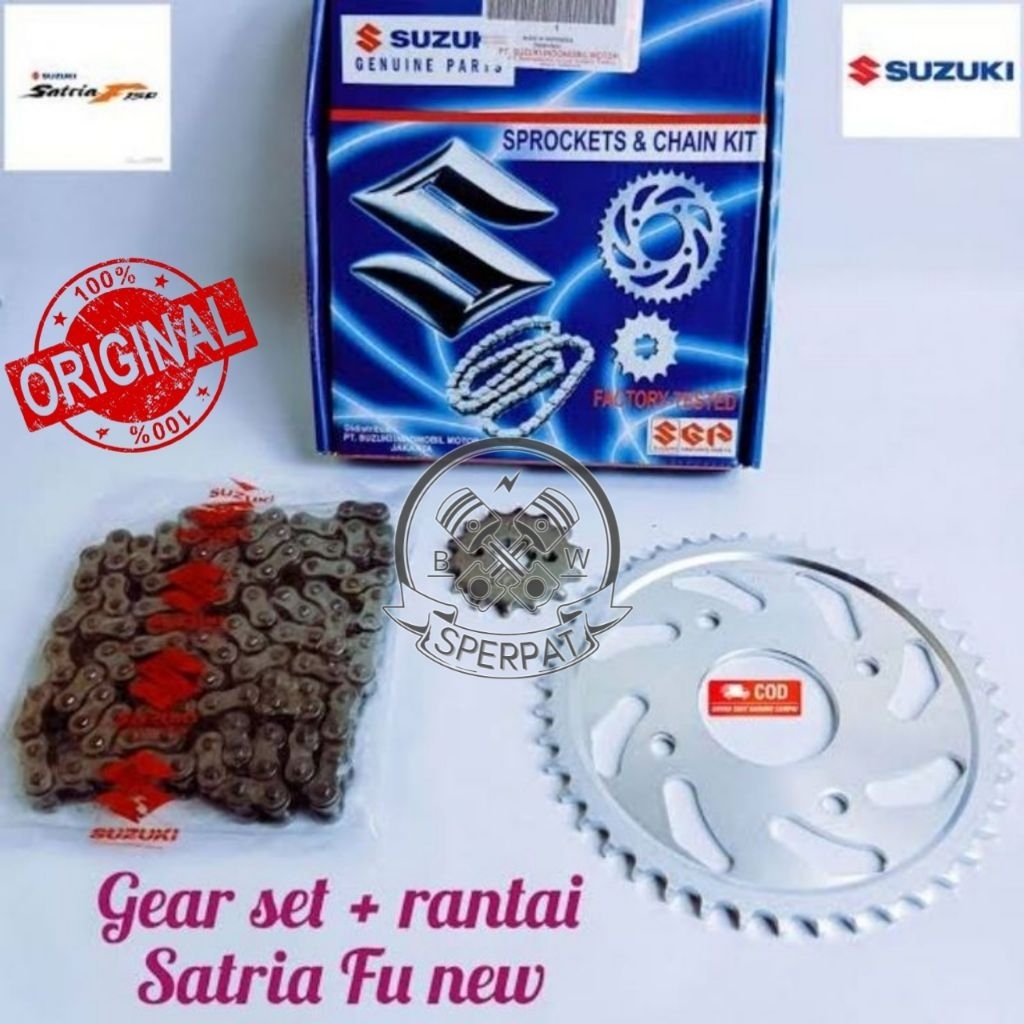 GEAR SET SUZUKI + RANTAI UNTUK MOTOR FU NEW UNTUK MOTOR SATRIA FU NEW DAN SATRIA FU 150