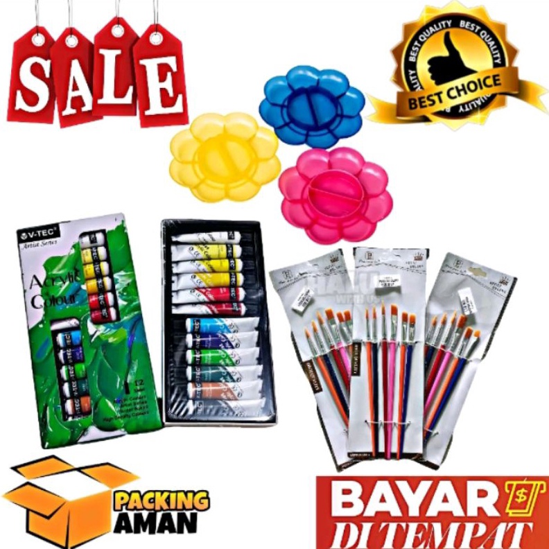 

KODE G25R BISA COD PROMO 1 Set 3 In 1 Cat Akrilik Cat Acrylic Palet Kuas Set Melukis Lengkap Kuas Cat Palet