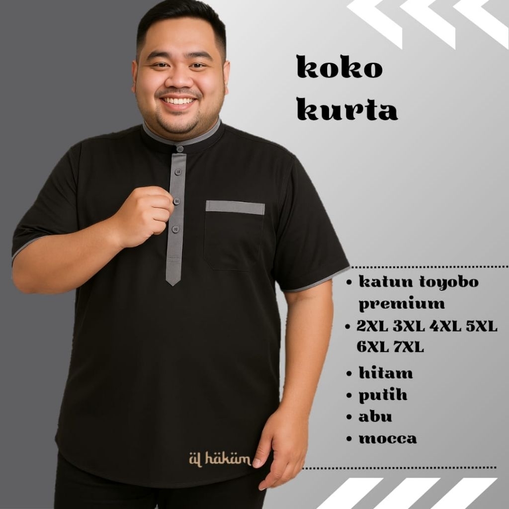 SUPER DEAL baju koko kurta pria bigsize putih jumbo baju koko pendek bigsize terbaru